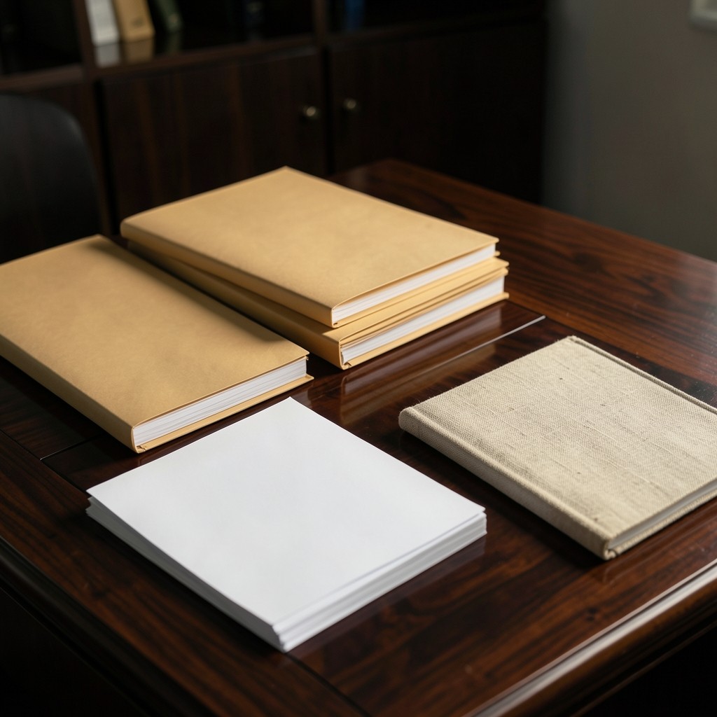 Organized folders of printed export sheets beside a notebook