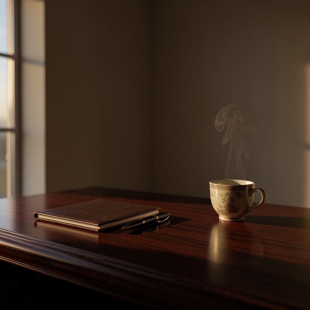 Dark luxury desk with notebooks prepared for a client briefing